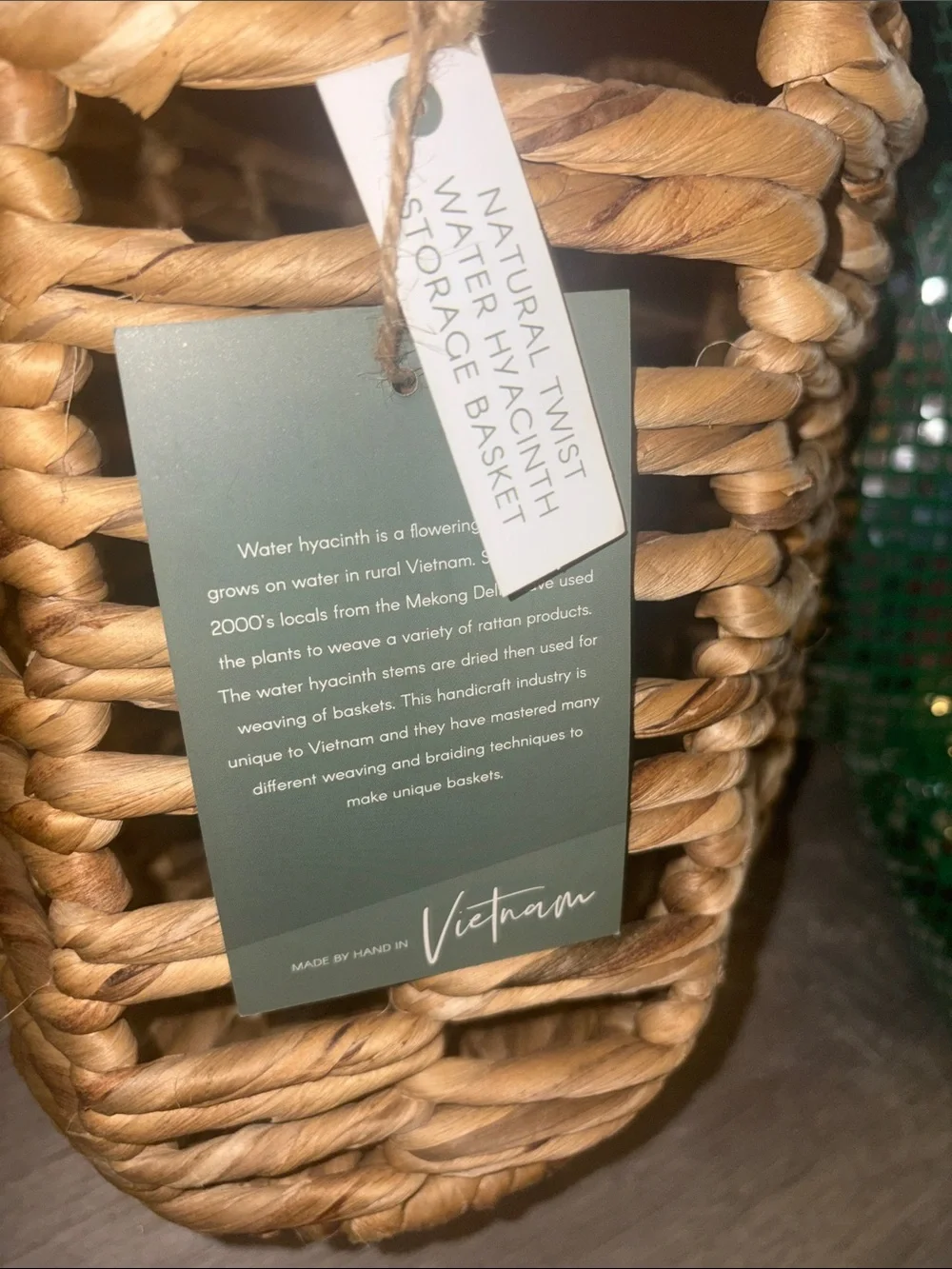 NWT<~’Natural Woven Storage Basket with Handles- Home Accents